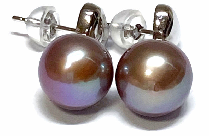 Fantastic 10 - 10.5mm Edison Bronze Purple Round Pearl Dangle Earrings
