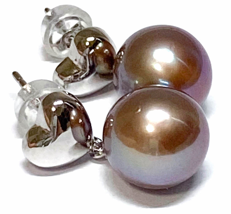 Fantastic 10 - 10.5mm Edison Bronze Purple Round Pearl Dangle Earrings