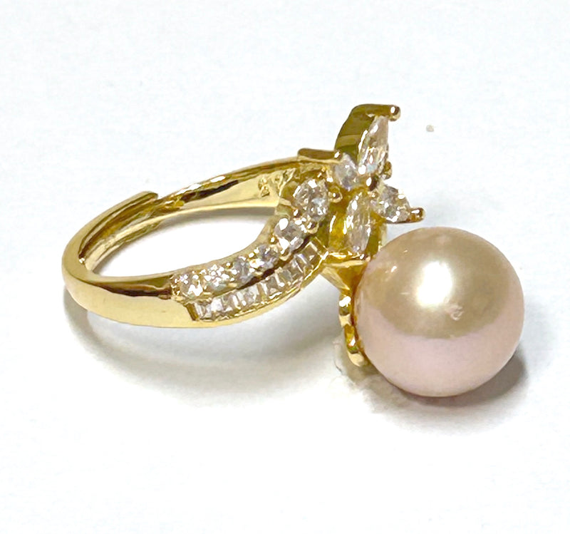 Cocktail 10- 10.5mm Peach Pink Edison Round Pearl Ring Size 6.5