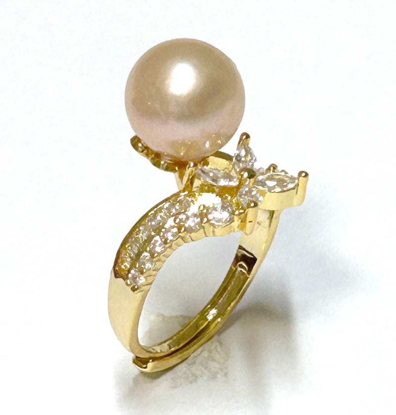 Cocktail 10- 10.5mm Peach Pink Edison Round Pearl Ring Size 6.5