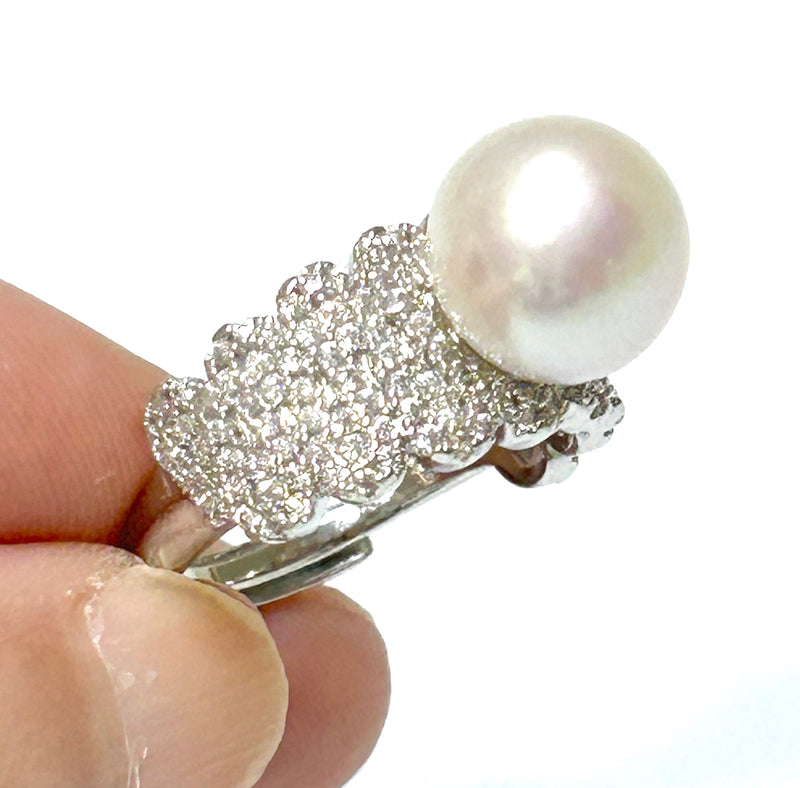 Natural White 10 - 10.5mm Edison Round Cultured Pearl Solid Ring Size 6