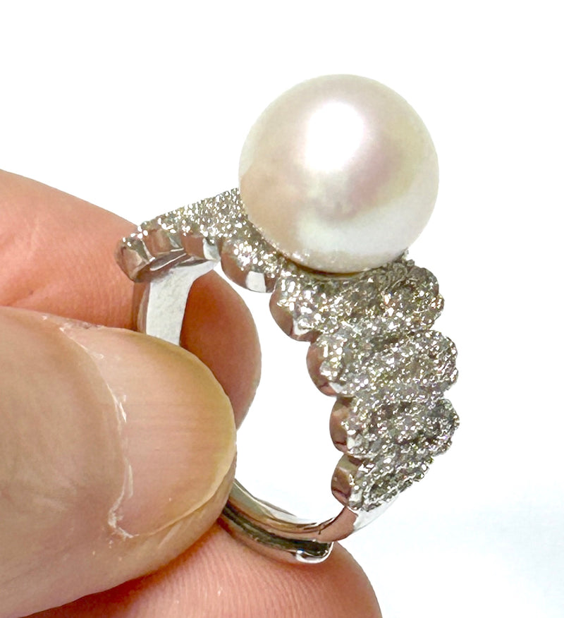 Natural White 10 - 10.5mm Edison Round Cultured Pearl Solid Ring Size 6