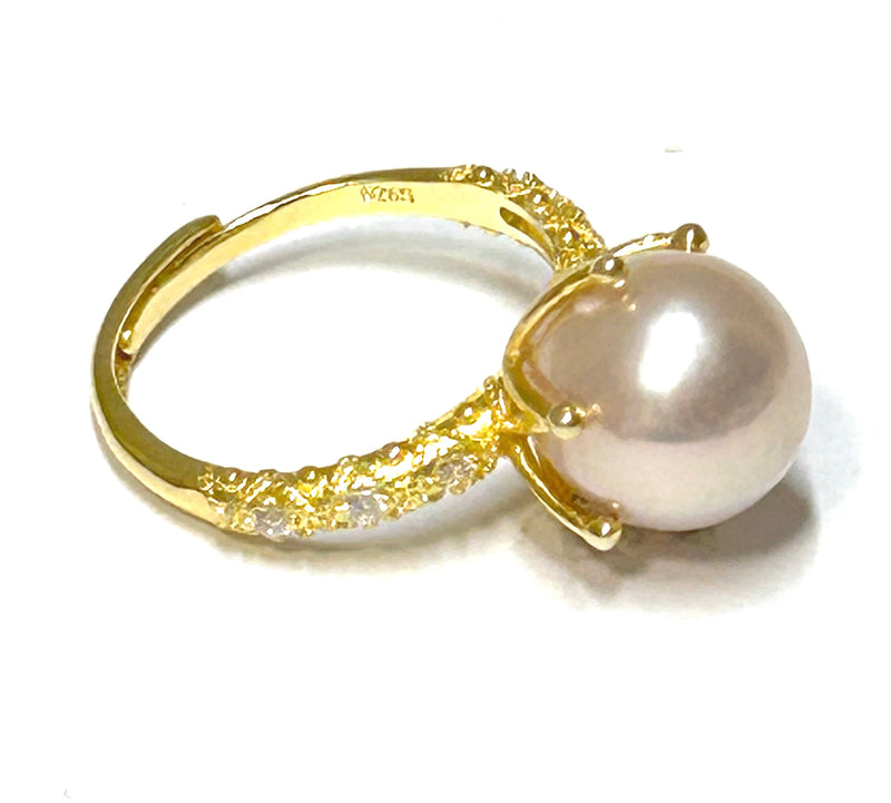 Classic 10mm Edison Baby Rose Pink Cultured Round Pearl Ring Size 5.5