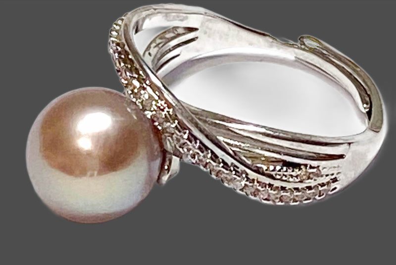 10 - 10.5mm Purple Rose Pink Round Edison Cultured Pearl Ring Size 6
