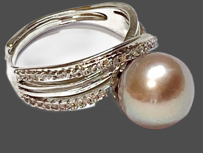 10 - 10.5mm Purple Rose Pink Round Edison Cultured Pearl Ring Size 6