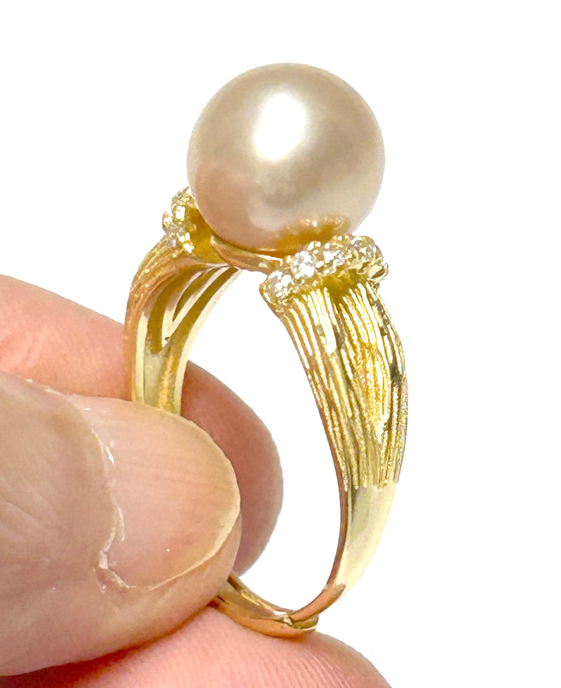 Solitaire 9.5-10mm Natural Peach Pink Gold Edison Pearl Ring Size 6-7