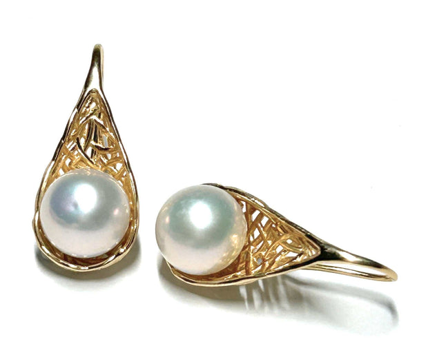 Gorgeous 9.5-10mm Edison White Round Cultured Pearl Dangle Earrings