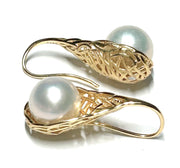 Gorgeous 9.5-10mm Edison White Round Cultured Pearl Dangle Earrings