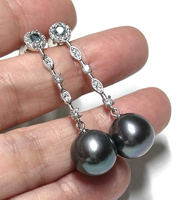 Gorgeous 11-11.5mm Edison Peacock Black Round Pearl Dangle EarringsBest Gift For Her / Gorgeous Huge 11 - 11.5mm Edison Natural Peacock Black Overtone Overtone Cultured Round Pearl Handmade Dangle Long EarringsPEARL INFORMATIONPearlEarringsFine JewelryThe Fine Pearls JewelryGorgeous 11-11