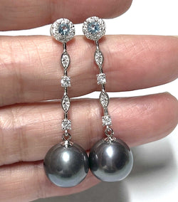 Fabulous 9.5-10mm Natural White Edison Round Pearl Dangle Earrings