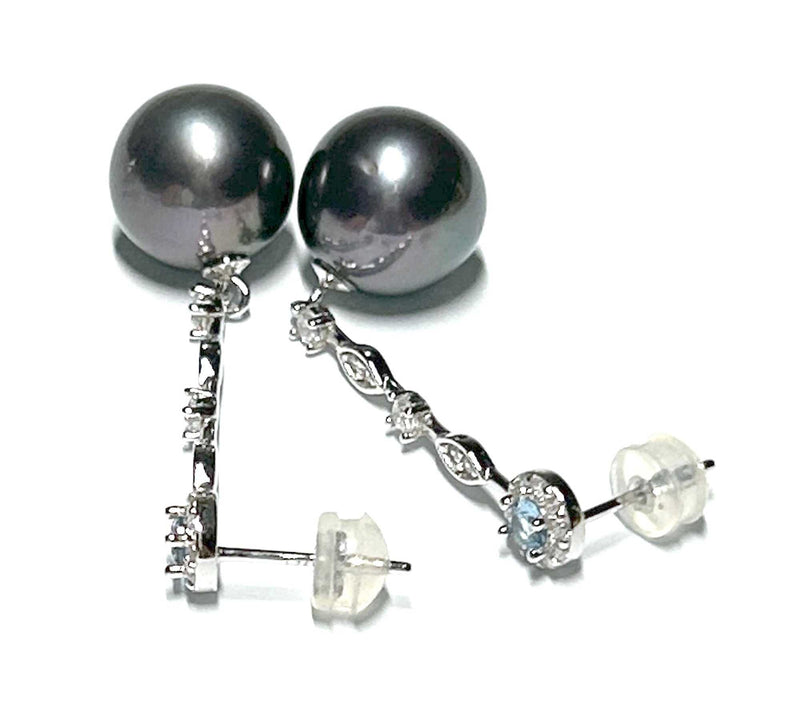 Fabulous 9.5-10mm Natural White Edison Round Pearl Dangle Earrings