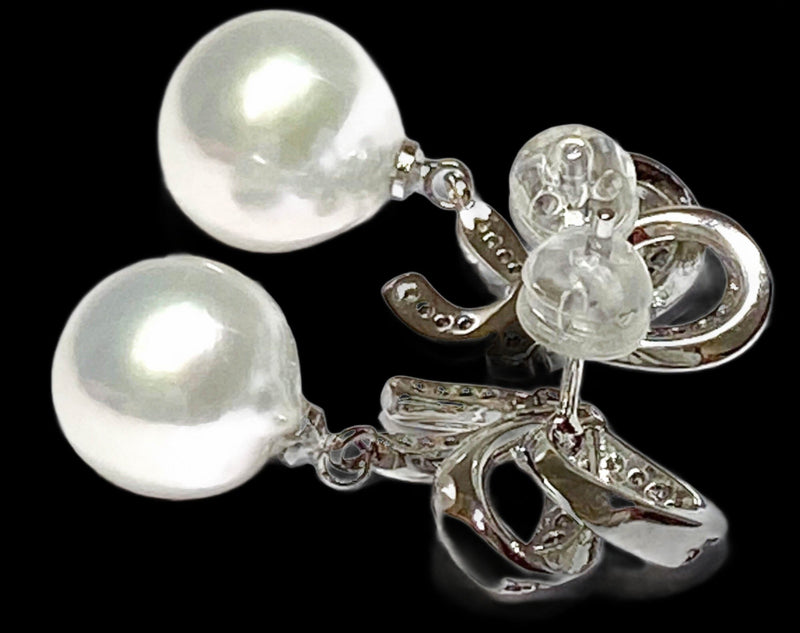 Adorable 10 - 10.5mm White Edison Round Cultured Pearl Earrings