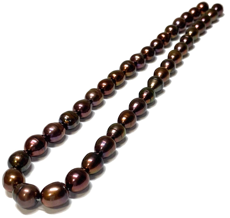 Oval 8.5 x 10.5mm Black Brown Bronze FW Pearl 16" Strand- Necklace