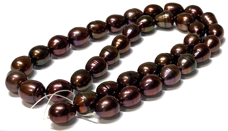 Oval 8.5 x 10.5mm Black Brown Bronze FW Pearl 16" Strand- Necklace