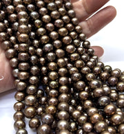 7.5 - 8.3mm Round Smoke Brown Bronze Cultured FW Pearl 16" Strand