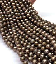 7.5 - 8.3mm Round Smoke Brown Bronze Cultured FW Pearl 16" Strand