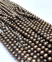 7.5 - 8.3mm Round Smoke Brown Bronze Cultured FW Pearl 16" Strand