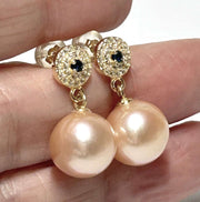 5A Quality 10-10.5mm Edison Peach Gold Pink Round Pearl Earrings