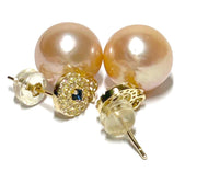 5A Quality 10-10.5mm Edison Peach Gold Pink Round Pearl Earrings