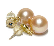 5A Quality 10-10.5mm Edison Peach Gold Pink Round Pearl Earrings