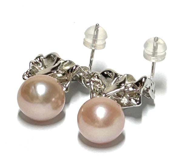 Exquisite Purple Pink Round Edison 10-10.5mm Pearl Dangle Earrings – Elegant and Luxurious Jewelry