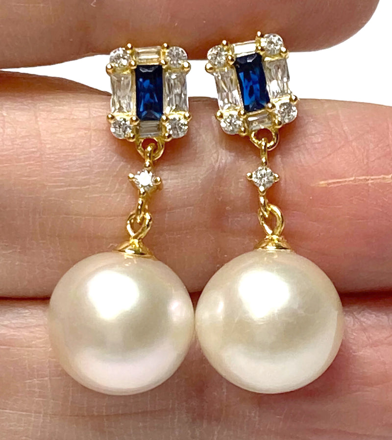 10.5-11mm Edison White Pink Tone Round Cultured Pearl Dangle Earrings