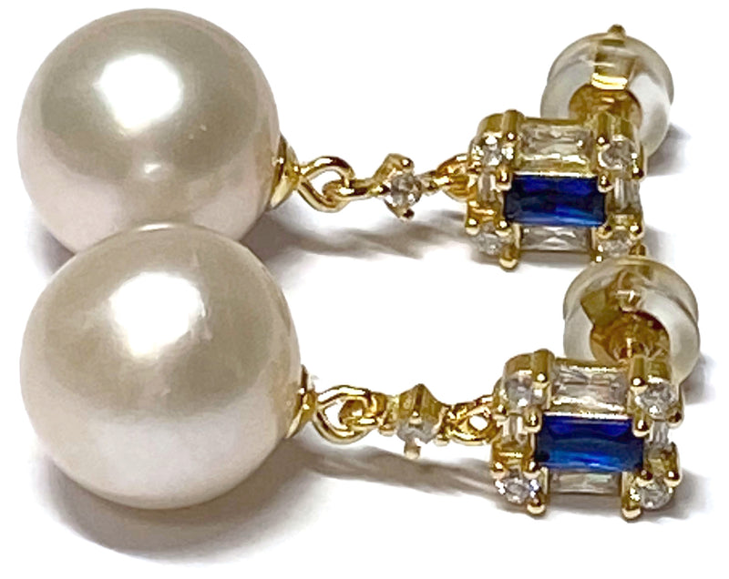 10.5-11mm Edison White Pink Tone Round Cultured Pearl Dangle Earrings