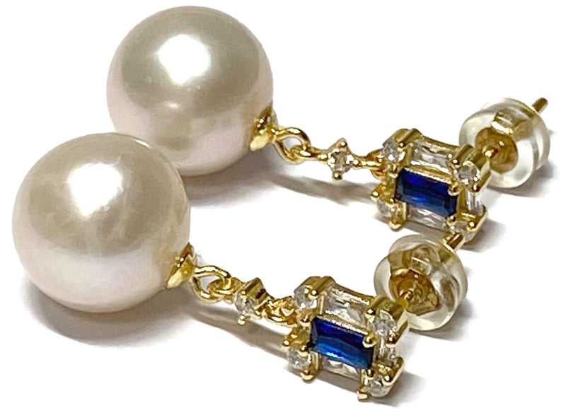 10.5-11mm Edison White Pink Tone Round Cultured Pearl Dangle Earrings