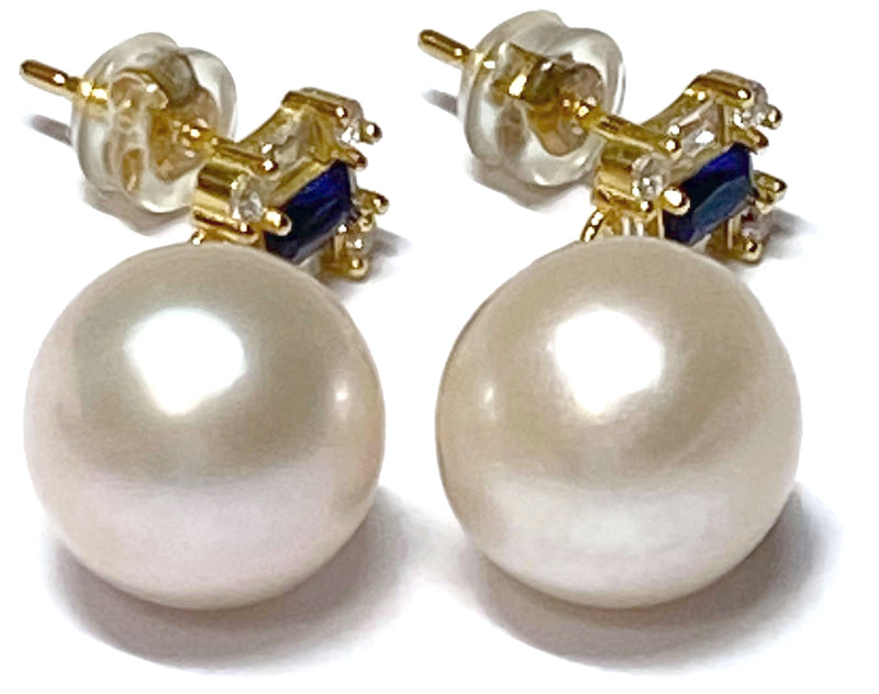 10.5-11mm Edison White Pink Tone Round Cultured Pearl Dangle Earrings
