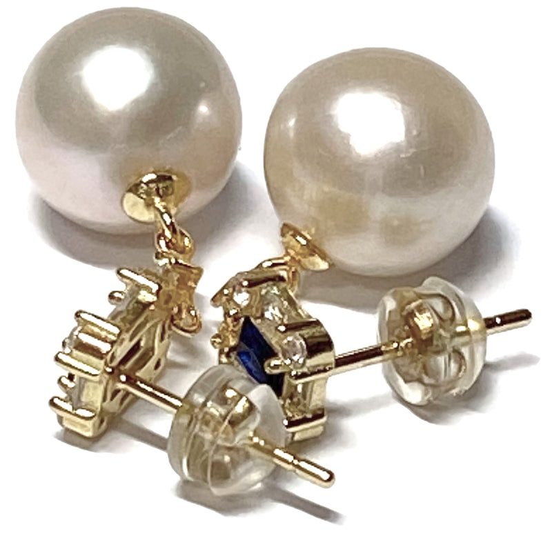 10.5-11mm Edison White Pink Tone Round Cultured Pearl Dangle Earrings