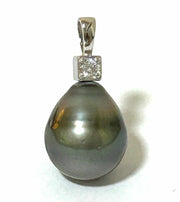 Oval 11.1 x 12.8mm Tahitian Sea Natural Peacock Gray Green Pearl Penda100% Genuine and Authentic! Gorgeous Oval Drop 11.1 x 12.8mm Tahitian South Sea  Natural Peacock Gray Green Overtone Cultured Pearl Handmade Pendant / Best Gift For Charms & PendantsFine JewelryThe Fine Pearls Jewelry8mm Tahitian Sea Natural Peacock Gray Green Pearl Pendant