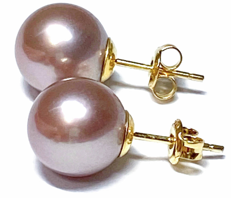Round 10.5mm Purple Rose Pink Edison 5A Quality Pearl Stud Earrings