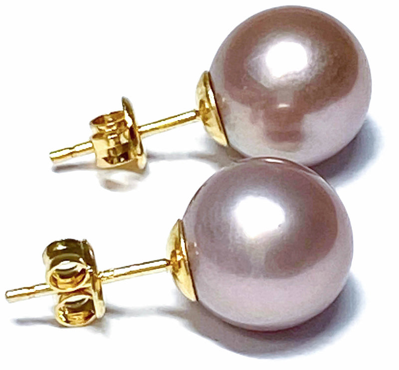 Round 10.5mm Purple Rose Pink Edison 5A Quality Pearl Stud Earrings