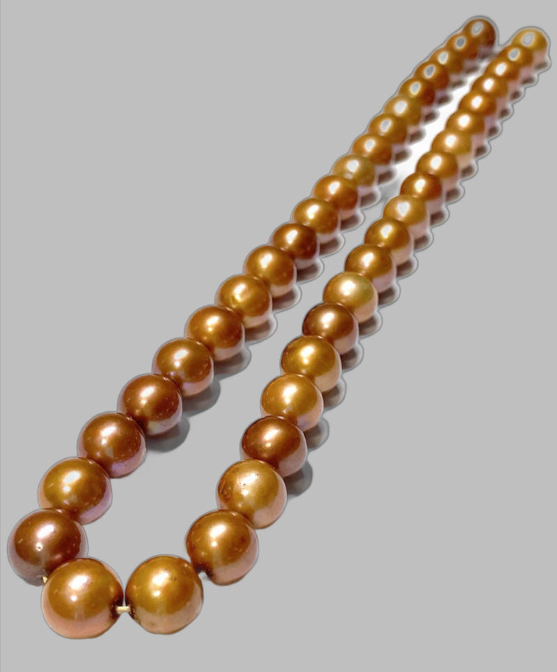 Round 9.5 - 11mm Pale Brown Gold Tone Round Pearl 16" Strand - Necklace