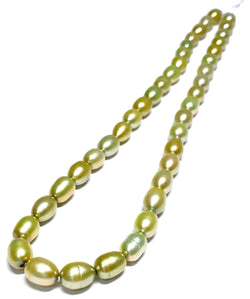 Smooth Oval 7 x 8.5mm Champagne Green Cultured FW Pearl 16" Strand