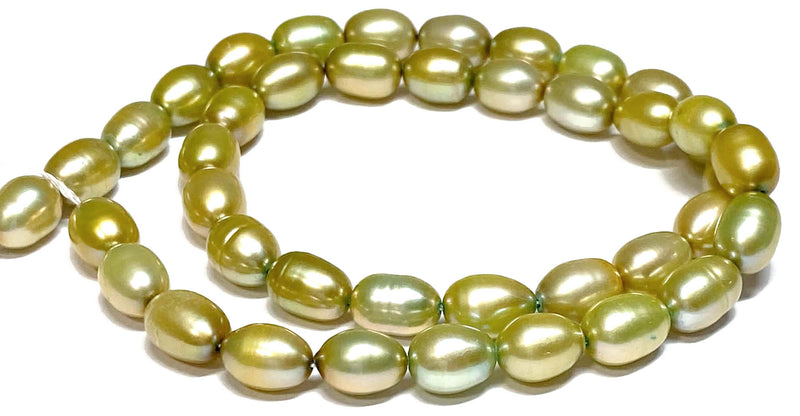 Smooth Oval 7 x 8.5mm Champagne Green Cultured FW Pearl 16" Strand