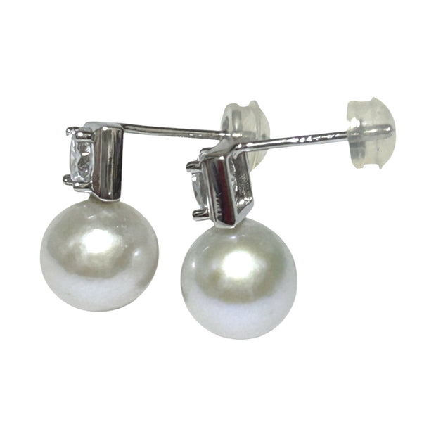 Round 9-9.5mm Natural White Edison Cultured Pearl Stud Earrings