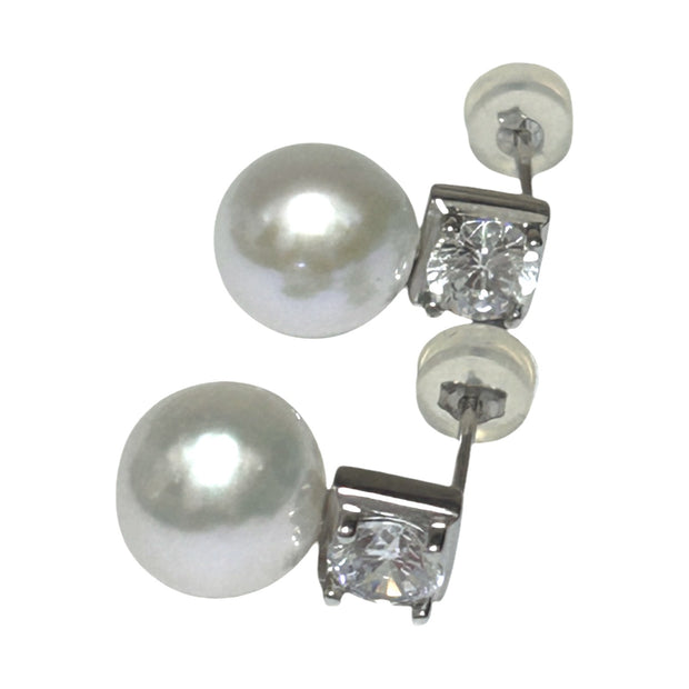 Round 9-9.5mm Natural White Edison Cultured Pearl Stud Earrings