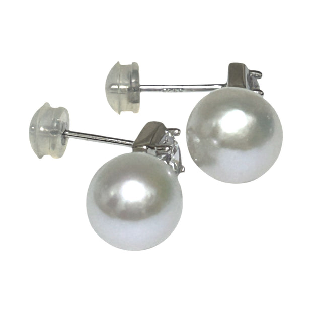 Round 9-9.5mm Natural White Edison Cultured Pearl Stud Earrings