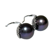 Genuine 10.7mm Edison Peacock Black Pink Round Pearl Dangle Earrings