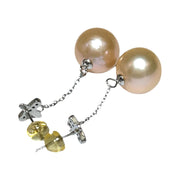 Huge 12-12.5mm Peach Gold Pink Edison Cultured Pearl Dangle Earrings – Elegant and Statement Jewelry