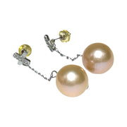 Huge 12-12.5mm Peach Gold Pink Edison Cultured Pearl Dangle Earrings – Elegant and Statement Jewelry