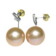 Huge 12-12.5mm Peach Gold Pink Edison Cultured Pearl Dangle Earrings – Elegant and Statement Jewelry