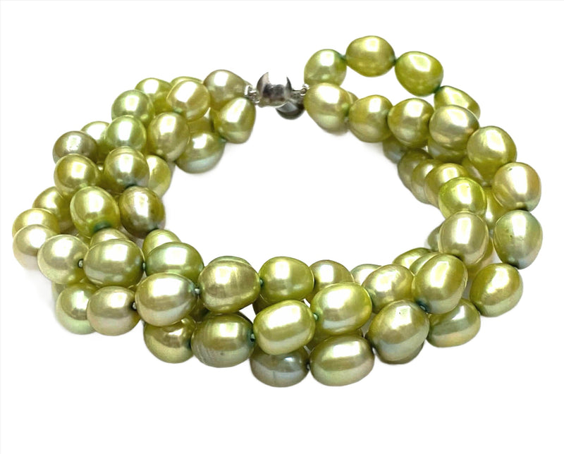4 Strands Oval 7 x 9mm Pale Green Edison Pearls 7 - 7.5" Bracelet