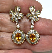 Natural 0.84 Carats 4x6mm Citrine Dangle Earrings – Silver and Yellow Gold Elegant Jewelry