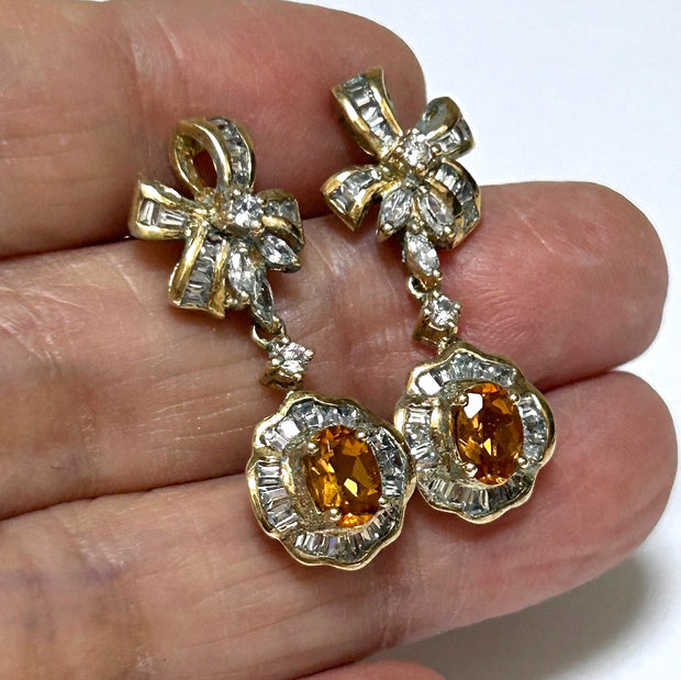 Natural 0.84 Carats 4x6mm Citrine Dangle Earrings – Silver and Yellow Gold Elegant Jewelry