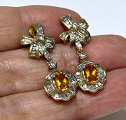 Natural 0.84 Carats 4x6mm Citrine Dangle Earrings – Silver and Yellow Gold Elegant Jewelry