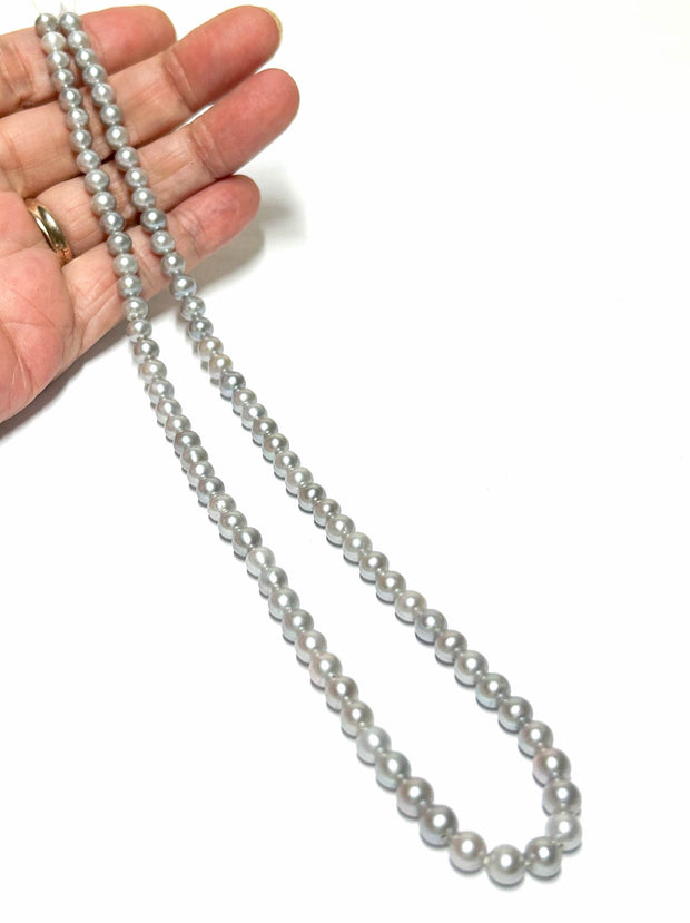 Dazzlingly 5 - 5.5mm Silver Gray Blue FW Cultured Round Pearl 16" Strand