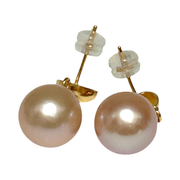 Stunning 10.5 - 11mm Peach Gold Round Edison Pearl Dangle Earrings