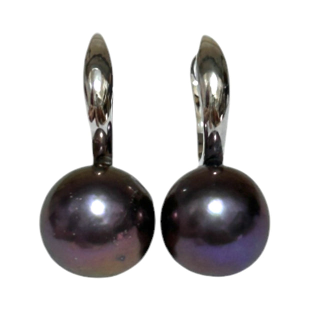 Purple Black 10 - 10.5 mm Round Edison Cultured Pearl Earrings (Copy)